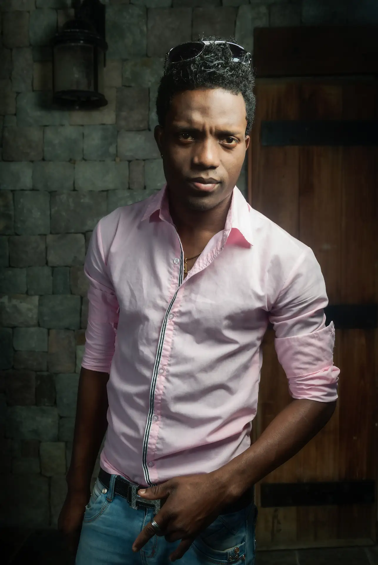 A masculine portrait in historical architecture of Dominica, Eastern Caribbean.