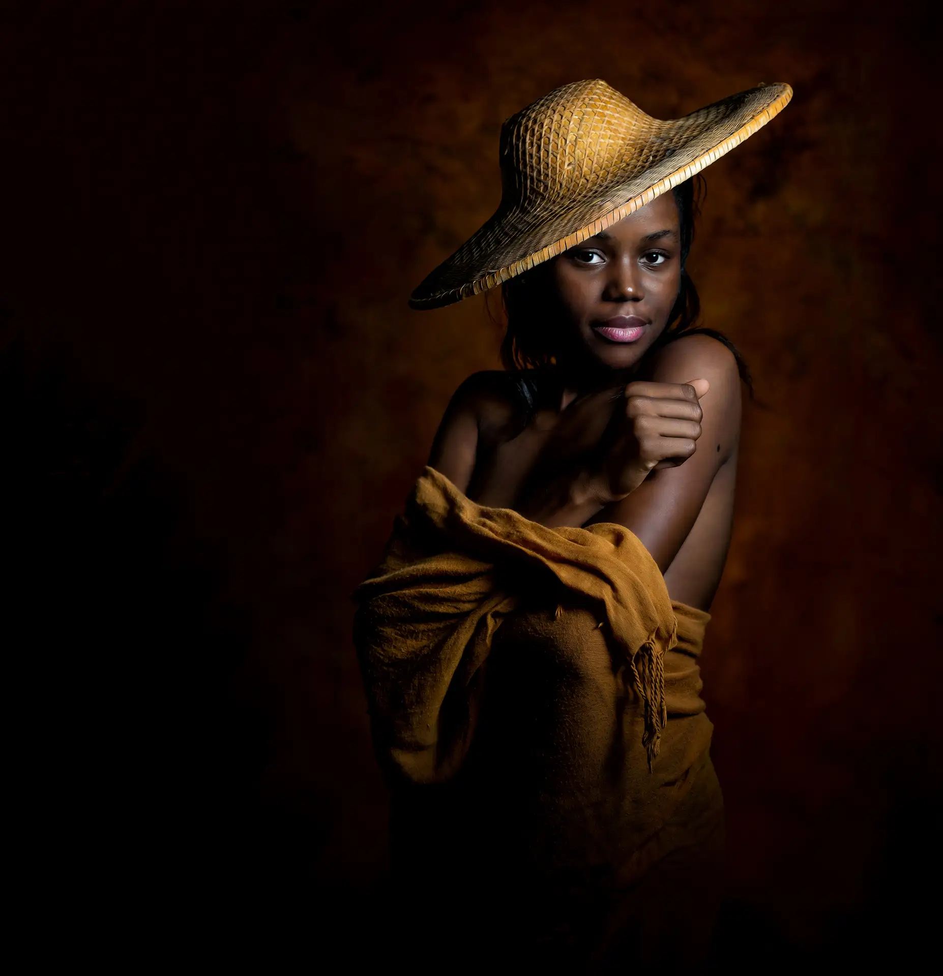 Yellow hat - art portrait by Derek Galon, Dominica, Eastern Caribbean.