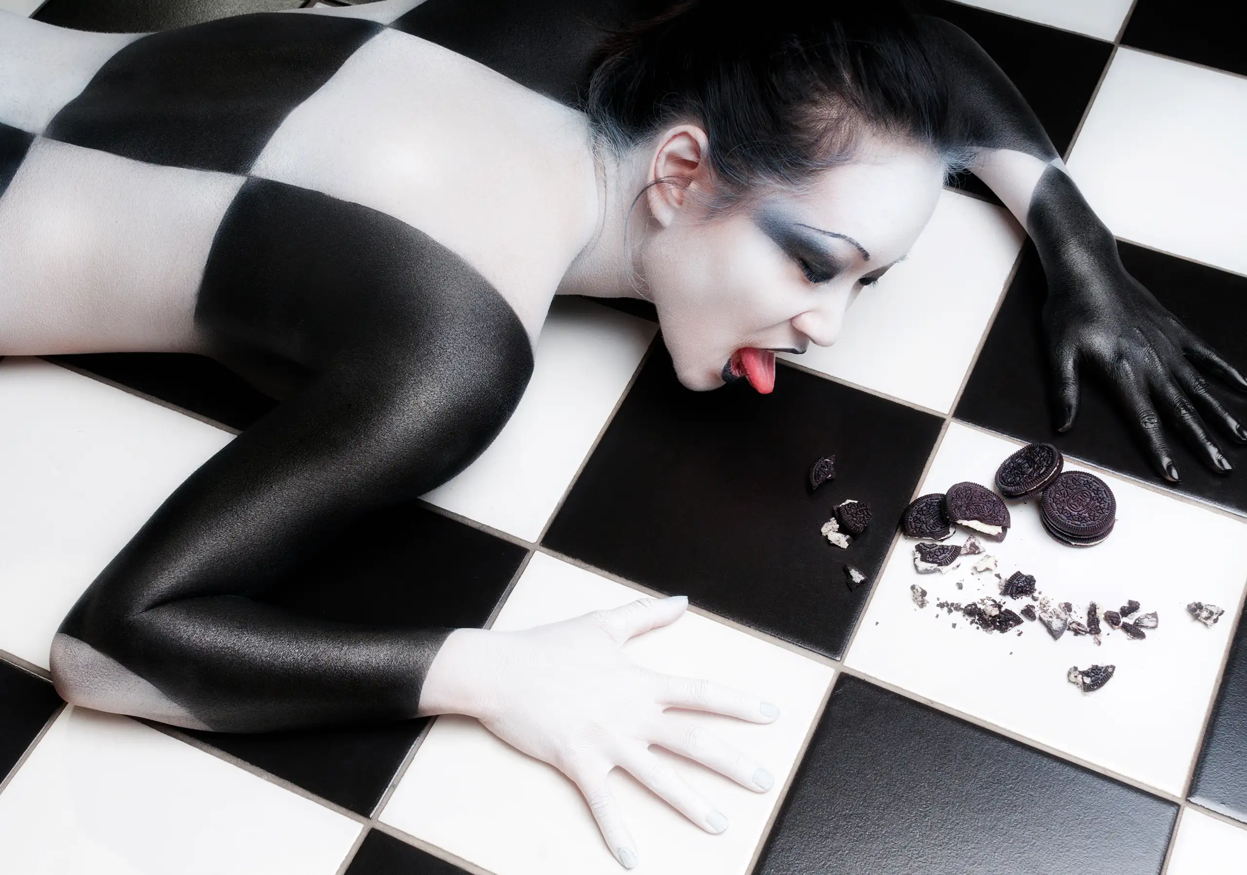 Creative art nude photo and body painting, from Tile Tales series.